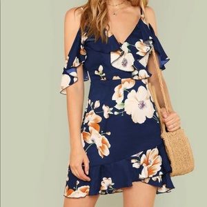 Cold Shoulder Ruffle Hem Floral Dress